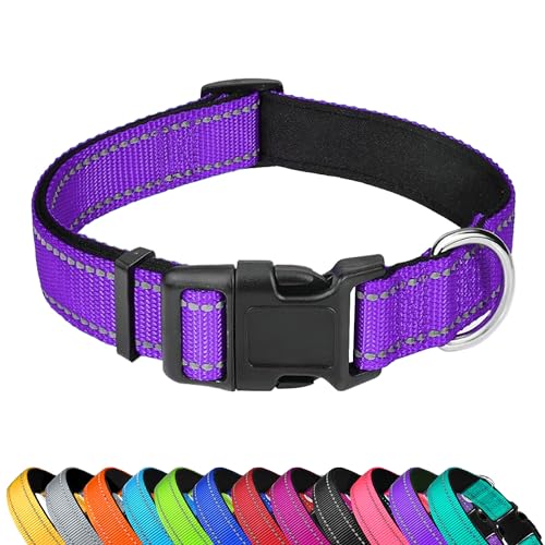 LZGOPE Reflektierendes Hundehalsband, verstellbar, weiches Neopren, gepolstert, Nylon, Haustierhalsbänder mit Schnalle für mittelgroße Hunde, Lila, M von LZGOPE