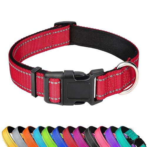 LZGOPE Reflektierendes Hundehalsband, verstellbar, weiches Neopren, gepolstert, Nylon, Haustierhalsbänder mit Schnalle für mittelgroße Hunde, Rot, L von LZGOPE