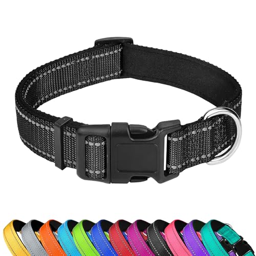 LZGOPE Reflektierendes Hundehalsband mit Schnellverschluss-Schnalle, sicheres, atmungsaktives Nylon-Halsband, verstellbar, langlebig und bequem (M, Schwarz) von LZGOPE