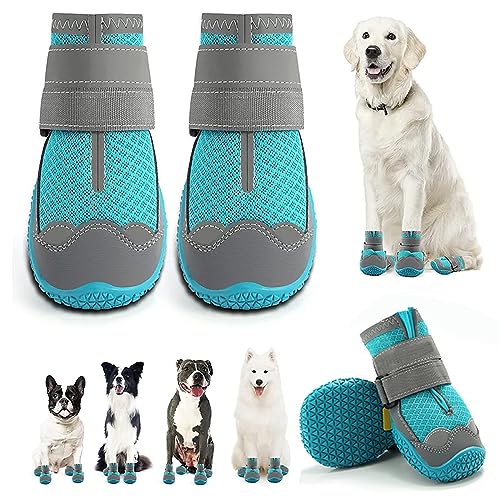 LZLUCKCOME Hundeschuhe Pfotenschutz, 4 Stück Breathable Hundeschuhe, mit Reflektierenden Riemen, Schuhe für den Hund, Klettverschluss Schneeschuhe für Hunde Outdoor Sport (1.8 Zoll, Blau) von LZLUCKCOME