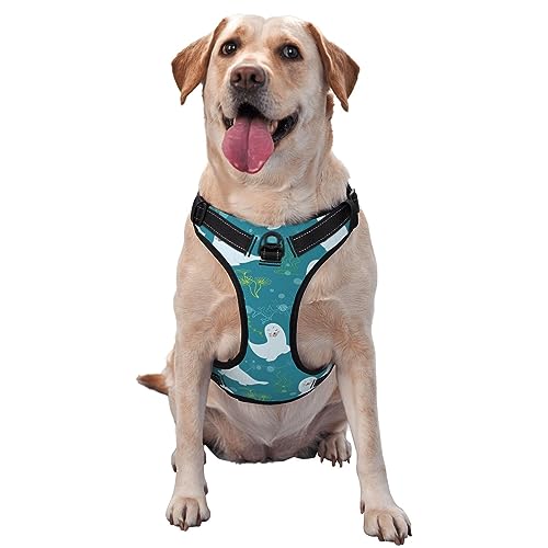 Atmungsaktives und verstellbares Hundegeschirr mit Leine, Cartoon-Algen-Siegel, Hundegeschirr für große, mittelgroße und kleine Hunde von LZNJZ