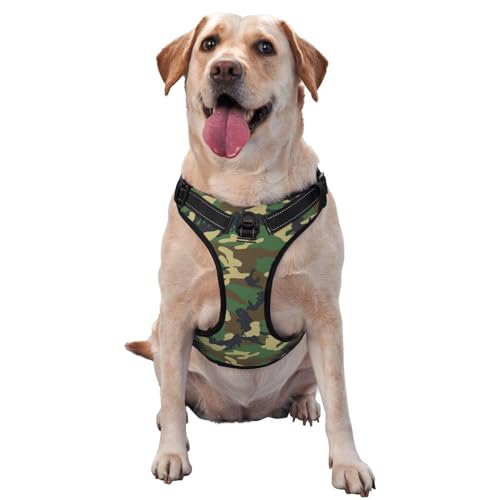 Atmungsaktives und verstellbares Hundegeschirr mit Leine, klassisches Camouflage-Muster für große, mittelgroße und kleine Hunde, Schwarz von LZNJZ