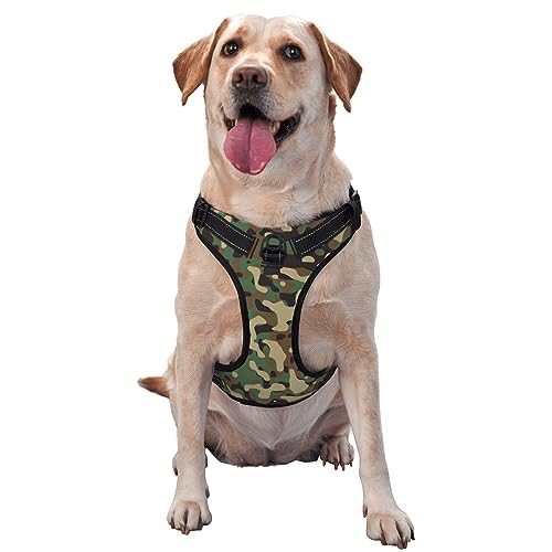 Atmungsaktives und verstellbares Hundegeschirr mit Leine, klassisches grünes Camouflage-Muster für große, mittelgroße und kleine Hunde von LZNJZ