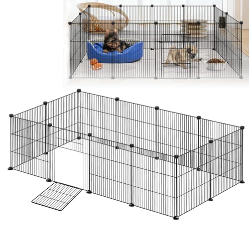 LZQ Freilaufgehege, Freigehege für Kaninchen, Meerschweinchen Käfig, Kleintiergehege mit Tür, Gehege für Kleintiere, Hasen, Frettchen, Igel, Welpen, Kätzchen, Dichtes Netz 12 PCS,142 x 72 x 36 cm von LZQ