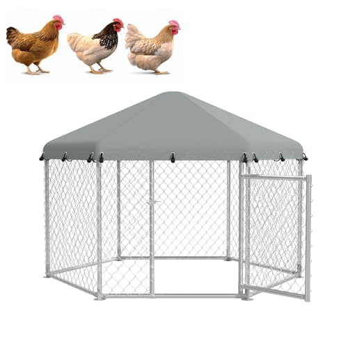 LZQ Hühnerstall Freilaufgehege Hühner Hühnergehege 210x185x150cm Verzinkter Stahlrahmen Haustierkäfig Hühnerhaus Geflügelstall mit Sonnenschutz Dach und Tür Freigehege für Hühner Hasen Kleintiere von LZQ