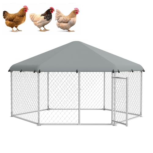 LZQ Hühnerstall Freilaufgehege Hühner Hühnergehege 280x250x165cm Verzinkter Stahlrahmen Haustierkäfig Hühnerhaus Geflügelstall mit Sonnenschutz Dach und Tür Freigehege für Hühner Hasen Kleintiere von LZQ