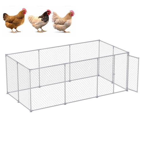LZQ Hühnerstall Freilaufgehege Hühner Hühnergehege 400x200x150cm Verzinkter Stahlrahmen Haustierkäfig Hühnerhaus Geflügelstall mit Tür Freigehege für Hühner Hasen Kleintiere von LZQ