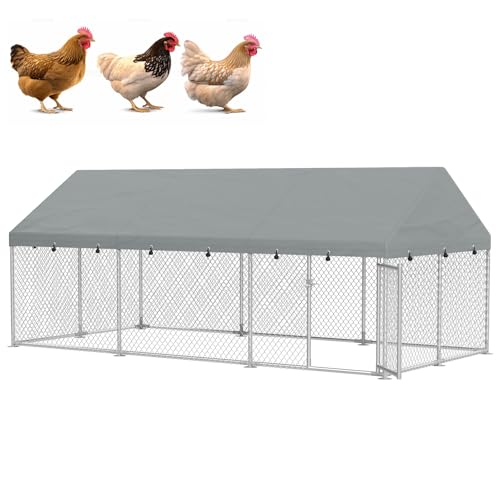LZQ Hühnerstall Freilaufgehege Hühner Hühnergehege 400x200x165cm Verzinkter Stahlrahmen Haustierkäfig Hühnerhaus Geflügelstall mit Sonnenschutz Dach und Tür Freigehege für Hühner Hasen Kleintiere von LZQ