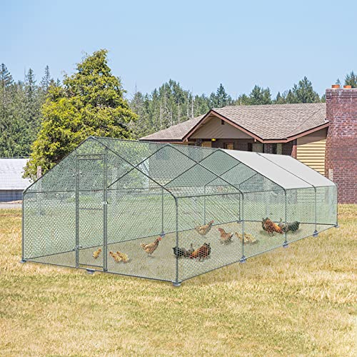LZQ Hühnerstall mit Schloss 3x8x2m Verzinkter Stahl Kleintierstall Freigehege Hühnerhaus Dach Geflügelstall für Hühnerkäfig Vogelkäfig Kleintiere Haustierkäfig Outdoor von LZQ