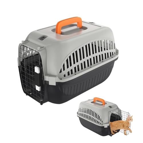 LZQ Hundetransportbox Auto aus PP-Kunststoff, Katzentransportbox bis 10 kg, Transportbox für Kaninchen Hunde und Katzen, mit Metalltür Vorne für Einfachen Zugang, Transportbox Katze(Schwarz + Grau) LZQ Hundetransportbox Auto aus PP-Kunststoff, Katzentransportbox bis 10 kg, Transportbox für Kaninchen Hunde und Katzen, mit Metalltür Vorne für Einfachen Zugang, Transportbox Katze(Schwarz + Grau) von LZQ