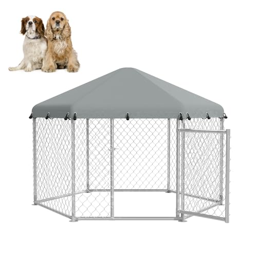 LZQ Hundezwinger Hundehütte Outdoor aus Verzinktem Stahl Hundekäfig mit Dach aus 420D Oxford-Gewebe 210x185x150cm Hundehaus Welpenlaufstall mit Verschließbares Riegelsystem, Silber LZQ Hundezwinger Hundehütte Outdoor aus Verzinktem Stahl Hundekäfig mit Dach aus 420D Oxford-Gewebe 210x185x150cm Hundehaus Welpenlaufstall mit Verschließbares Riegelsystem, Silber von LZQ