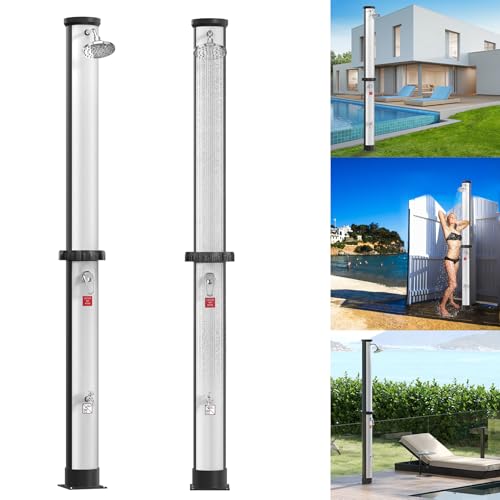 LZQ Solar Gartendusche 40L, Solardusche für Garten, Terrasse & Camping, Außendusche mit Duschkopf, Pooldusche Outdoor Dusche, Wasserhahn & Anschluss für Gartenschlauch inklusive (Silber-Schwarz) von LZQ