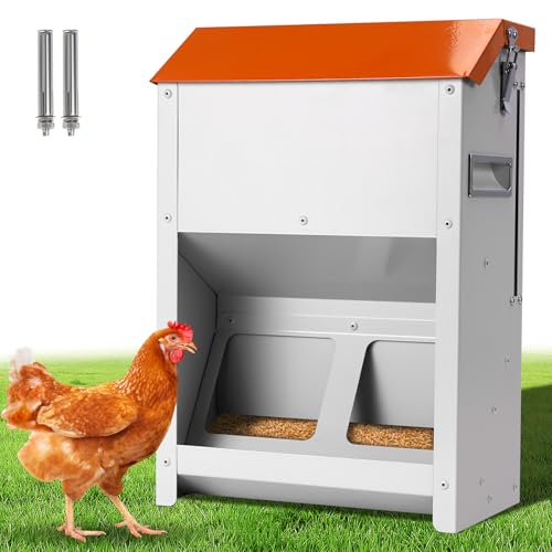 LZWUNYXE 9.1 kg Huhn Automatischer Futterspender Große Hühnerfutterspender Kein Abfall für Draußen Metall Geflügel Futterspender Trog Spender mit Deckel und Sichtfenster für Huhn Geflügel Truthahn von LZWUNYXE