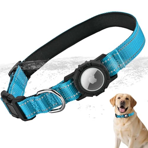 LZXLXS Airtag Hundehalsband mit wasserdichtem Airtag-Halter, integriertes reflektierendes Haustierhalsband mit weicher Polsterung, verstellbares Nylon-Halsband für kleine, mittelgroße und große Hunde von LZXLXS
