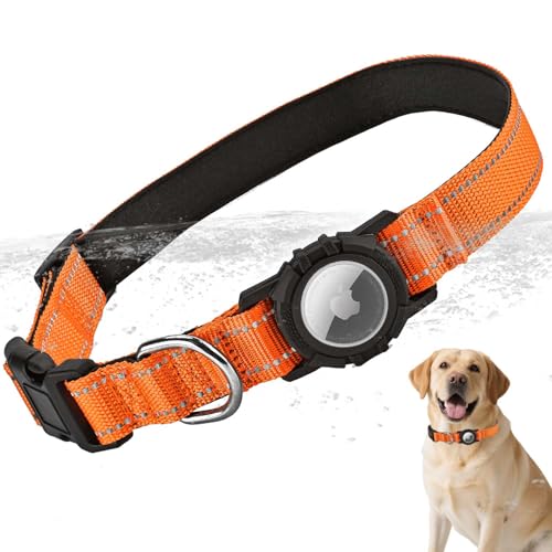LZXLXS Airtag Hundehalsband mit wasserdichtem Airtag-Halter, integriertes reflektierendes Haustierhalsband mit weicher Polsterung, verstellbares Nylon-Halsband für kleine, mittelgroße und große Hunde von LZXLXS