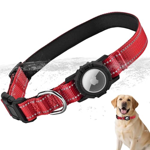 LZXLXS Airtag Hundehalsband mit wasserdichtem Airtag-Halter, integriertes reflektierendes Haustierhalsband mit weicher Polsterung, verstellbares Nylon-Halsband für kleine, mittelgroße und große Hunde von LZXLXS