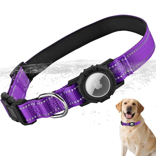 LZXLXS Airtag Hundehalsband mit wasserdichtem Airtag-Halter, integriertes reflektierendes Haustierhalsband mit weicher Polsterung, verstellbares Nylon-Halsband für kleine, mittelgroße und große Hunde von LZXLXS