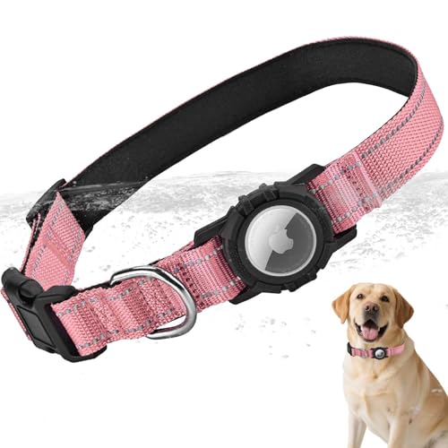 LZXLXS Airtag Hundehalsband mit wasserdichtem Airtag-Halter, integriertes reflektierendes Haustierhalsband mit weicher Polsterung, verstellbares Nylonhalsband für kleine, mittelgroße und große Hunde von LZXLXS