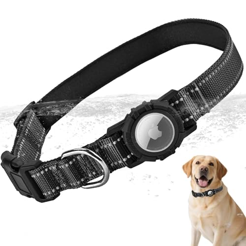 LZXLXS Airtag Hundehalsband mit wasserdichtem Airtag-Halter, integriertes reflektierendes Haustierhalsband mit weicher Polsterung, verstellbares Nylonhalsband für kleine, mittelgroße und große Hunde von LZXLXS