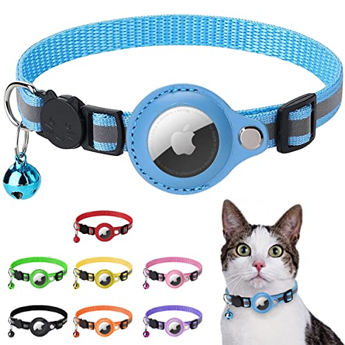 LZXLXS Airtag Katzenhalsband, Airtag Katze Halsband kompatibel mit Apple Airtag, Reflektierendes Kätzchenhalsband mit Halterung und Glocke für Mädchen Junge Katzen, Blau von LZXLXS