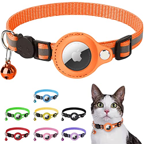 LZXLXS Airtag Katzenhalsband Breakaway, Reflektierendes Kätzchenhalsband mit Apple Air Tag Halterung und Glocke für Mädchen Junge Katzen, Orange von LZXLXS