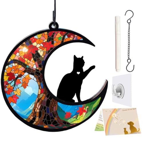 LZXLXS Gedenk-Sonnenfänger für Hunde, Geschenk für Tierliebhaber, Katzen, Gedenkschmuck, Lebensbaum und Katze von LZXLXS