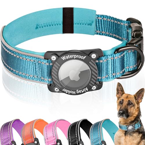 LZXLXS Upgraded AirTag Hundehalsband mit wasserdichtem Airtag-Halter, leuchtend, reflektierend, verstellbar, bequem, gepolstert, GPS-Halsbänder für kleine, mittelgroße und große Hunde, Blau, L LZXLXS Upgraded AirTag Hundehalsband mit wasserdichtem Airtag-Halter, leuchtend, reflektierend, verstellbar, bequem, gepolstert, GPS-Halsbänder für kleine, mittelgroße und große Hunde, Blau, L von LZXLXS
