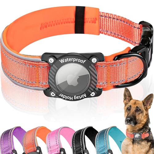 LZXLXS Upgraded AirTag Hundehalsband mit wasserdichtem Airtag-Halter, leuchtend, reflektierend, verstellbar, bequem, gepolstert, GPS-Halsbänder für kleine, mittelgroße und große Hunde, Orange, L LZXLXS Upgraded AirTag Hundehalsband mit wasserdichtem Airtag-Halter, leuchtend, reflektierend, verstellbar, bequem, gepolstert, GPS-Halsbänder für kleine, mittelgroße und große Hunde, Orange, L von LZXLXS
