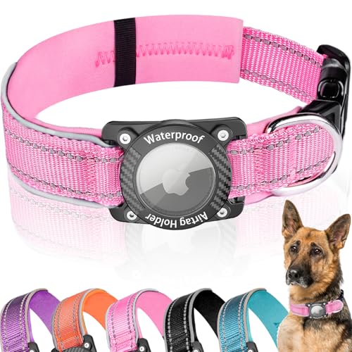 LZXLXS Upgraded AirTag Hundehalsband mit wasserdichtem Airtag-Halter, leuchtend, reflektierend, verstellbar, bequem, gepolstert, GPS-Halsbänder für kleine, mittelgroße und große Hunde, Rosa, L LZXLXS Upgraded AirTag Hundehalsband mit wasserdichtem Airtag-Halter, leuchtend, reflektierend, verstellbar, bequem, gepolstert, GPS-Halsbänder für kleine, mittelgroße und große Hunde, Rosa, L von LZXLXS