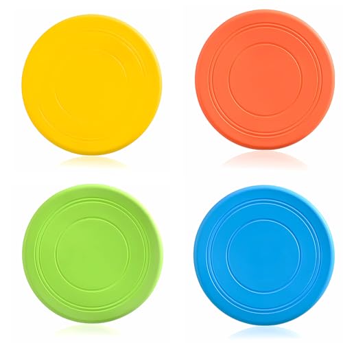 LZYDKH Hunde-Frisbee, 17,8 cm, ungiftiges Gummi, fliegende Scheiben, Frisbee, Hundespielzeug, unzerstörbar für Outdoor-Spaß-Training und Übung (Blau, Orange, Gelb, Grün) von LZYDKH