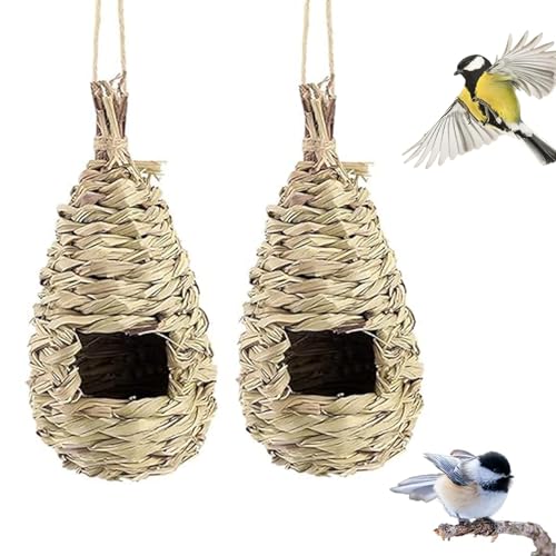LZYKJGS 2 Stück Gras Bird Nest, 11.5x22 cm, Vogelnest Gras,Verschleißfest Hängender Vogelnest, Vogelhaus, Vogelnest, für Wellensittich Meise, Kanarienvogel, Amsel (Heu) von LZYKJGS
