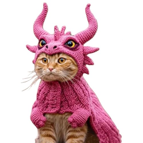 Drachen-Kapuzenpullover-Set, handgestrickt, Cosplay, lustig, verstellbar, für kleine Haustiere, gestrickt, für Katzen und Hunde von LZYWOD