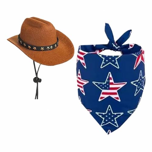 Party-Festliches Haustier-Handtuch mit Cowboyhut, dreieckig, weiße Gänsedekoration, Sabberhut, Haustier-Set, Schal, Hundehandtuch und Veranda, 58,4 cm, Outfits mit 58,4 cm Tagesrasenflagge, Outdoor von LZYWOD