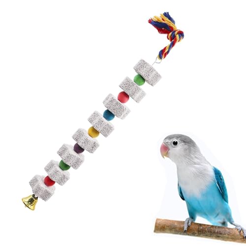 LZZEM Großer natürlicher Kalzium-Kaustein für Papageien, Papageien, Schnabel, Schleifen, Kalziumstein mit Glocken, Vogelkäfigzubehör, Käfigspielzeug für Nymphensittiche, Sittiche, Wellensittiche von LZZEM