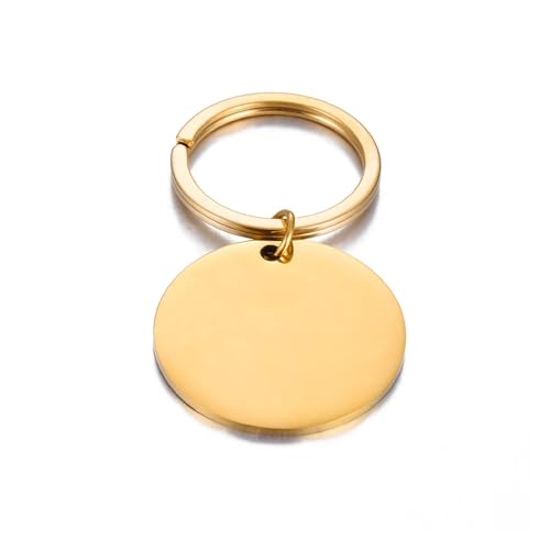 LZZYFPX 4 STÜCK 25 mm/30 mm/35 mm Edelstahl poliert blank rund Tag Schlüsselanhänger Charm Anhänger for DIY Herstellung von Schlüsselanhängern(Gold,35mm) von LZZYFPX