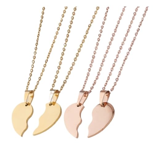 LZZYFPX 5 Paar Edelstahl Herz Puzzle Halsketten Blanko for Gravieren Metall Paar Halskette Platte Halskette Spiegel poliert(45cm,Rose Gold) von LZZYFPX