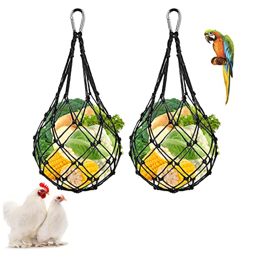Huhn Gemüse Spieß Gemüse Hängende Feeder Spielzeug Huhn Obst Feeder Huhn Gemüse Schnur Tasche Geflügel Obst Halter Huhn Kohl Futterspender (2 Schwarze Beutel) von La Desire