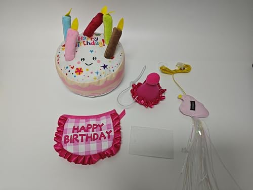 Katzen Geburtstag Outfit Set, Geburtstag Bandana und Hut mit 0-9 Zahlen, Plüsch Geburtstagstorte und Lustiges hängendes Katzenspielzeug mit Katzenminze, Süßes Geburtstagsgeschenk für Feier (Rosa) von La Desire