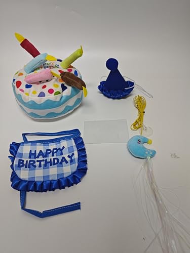 Katzen Geburtstag Outfit Set, Geburtstag Bandana und Hut mit 0-9 Zahlen, Plüsch Geburtstagstorte und Lustiges hängendes Katzenspielzeug mit Katzenminze, Süßes Geburtstagsgeschenk für Feier (Blau) von La Desire