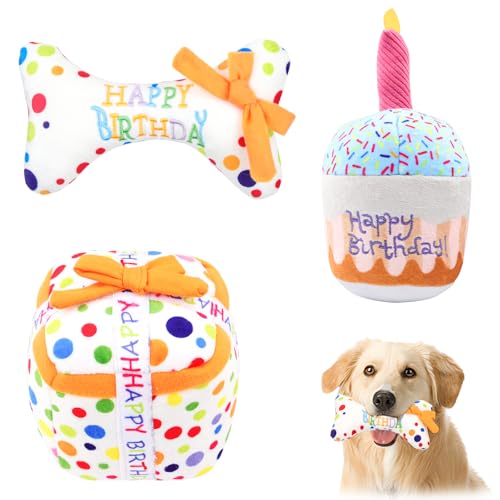 La Desire Hund Geburtstagstorte Spielzeug, Hundegeschenke, Plüsch-Quietschspielzeug für Hunde, weiches Quietschspielzeug in Form eines Geburtstagskuchens, Geschenke für Hunde, Katzen und Haustiere von La Desire