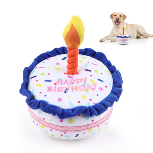 Plüsch-Geburtstags-Hundespielzeug mit Seilbein, weiches Quietschspielzeug für Spaß, langlebiges Kauspielzeug für Hunde Geburtstagsgeschenk, Tauziehen, Hundespielzeug zum Spielen (Kuchen) von La Desire