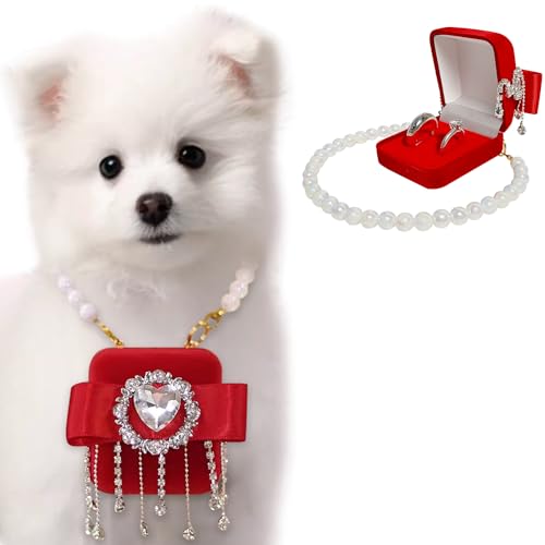 La La Pet® Abnehmbares Haustier-Hochzeitshalsband mit Ringbox, Eheringhalter, Hund, Katze, Hochzeitshalsband, Ringträger für Antrag, Verlobung, Hochzeit, Quasten, Größe L von La La Pet