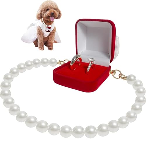 La La Pet® Abnehmbares Hochzeitshalsband für Haustiere mit Ringträger, Haustier-Hochzeitshalsband mit Ringbox, Paarring-Aufbewahrungsbox für Antrag, Verlobung, Hochzeit, Party, Weiß, M von La La Pet