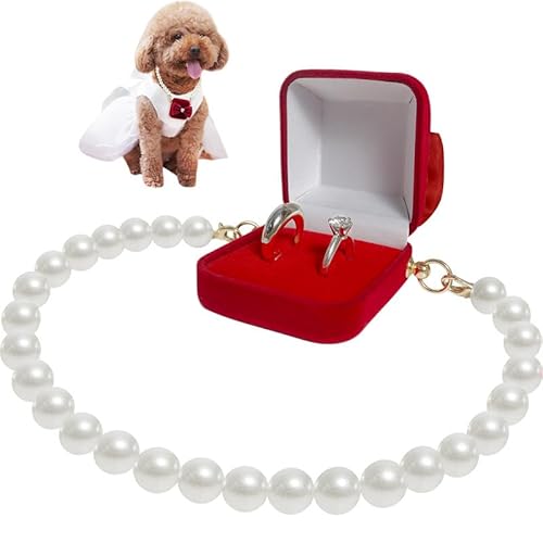 La La Pet® Abnehmbares Hochzeitshalsband für Haustiere mit Ringträger, für Hunde, Haustiere, Hochzeitshalsband mit Ringbox, Aufbewahrungsbox für Paare, für Antrag, Verlobung, Hochzeit, Party, Rot von La La Pet