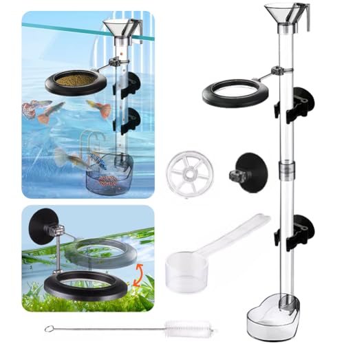 La La Pet® Fischgarnelen-Futternapf-Set, Fisch-Futterröhren-Kit mit Futterring, Saugnäpfen, verstellbare Röhren, Reinigungsbürste, Messlöffel, Fütterung, Aquarium-Zubehör für Aquarien, transparent von La La Pet