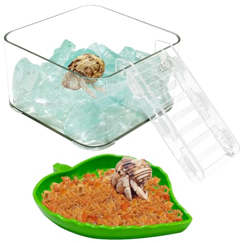 La La Pet Acryl Einsiedlerkrebs-Wassertank und blattförmige Futternapf, transparente Badewanne mit Kletterleiter und Steinen, um Ertrinken zu verhindern, stapelbare Pools für Süß- und Salzwasser S von La La Pet