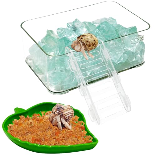 La La Pet Acryl Einsiedlerkrebs-Wassertank und blattförmige Futternapf Transparente Badewanne mit Kletterleiter und Steinen, um Ertrinken zu verhindern, stapelbare Pools für Süß- und Salzwasser L von La La Pet