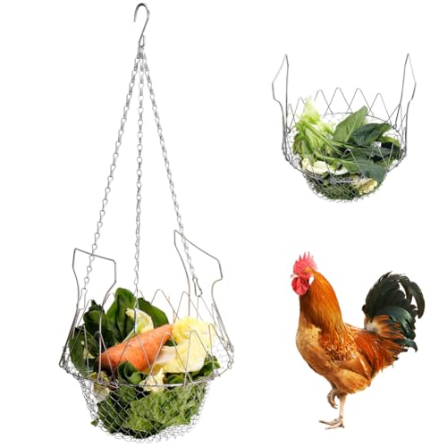 La La Pet Hängender Hühner-Futterspender aus Edelstahl, für Gemüse, Obst, Leckerlis, zusammenklappbar, groß, für Hühner, Enten und Gans von La La Pet