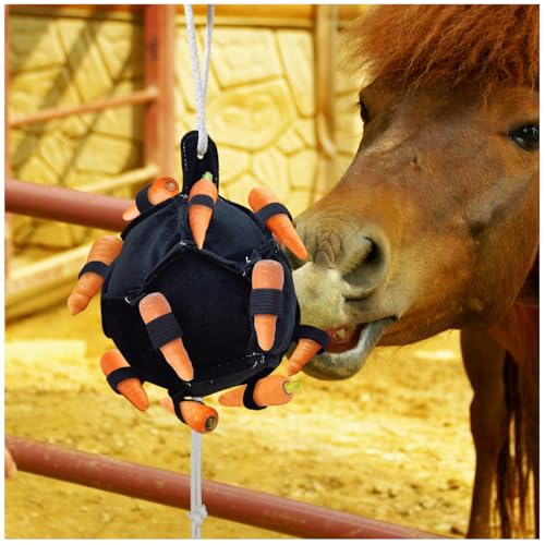 La La Pet Hängender Karotten-Futterball, interaktives Futterspielzeug, lindert Stress und vermeidet Langeweile, Pferde, Pony, Rinder und Ziegen, Leckerli, Heubälle, Pferd, Stallbedarf, Schwarz von La La Pet