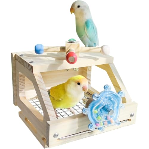 La La Pet Lustiges Vogelspielhaus Papagei Spinnrad Spielzeug und drehbare Sitzstangen aus Holz Sittich Hütte mit abnehmbarem Boden Mesh Interaktives Vogelkäfig Zubehör La La Pet Lustiges Vogelspielhaus Papagei Spinnrad Spielzeug und drehbare Sitzstangen aus Holz Sittich Hütte mit abnehmbarem Boden Mesh Interaktives Vogelkäfig Zubehör von La La Pet